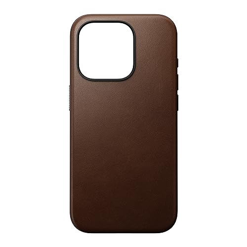 NOMAD Modern Leather Case for iPhone 15 Pro Protective Case Made of Polycarbonate and Genuine Leather MagSafe Compatible Brown