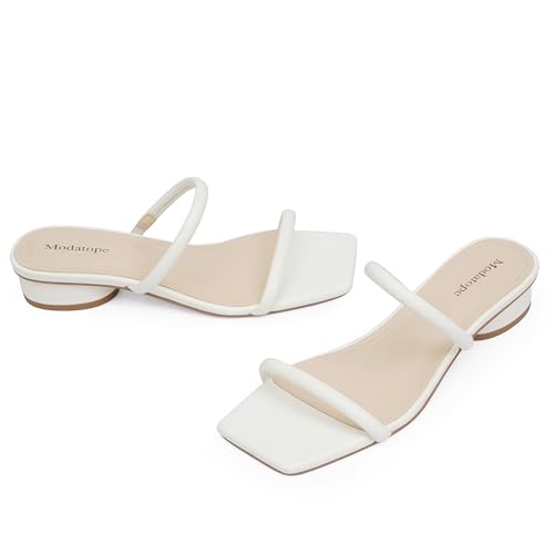 Image of Modatope Square Open Toe Heeled Sandals Women Two Strap Chunky Heel Sandals for Women Low Block Heel Sandal Dressy