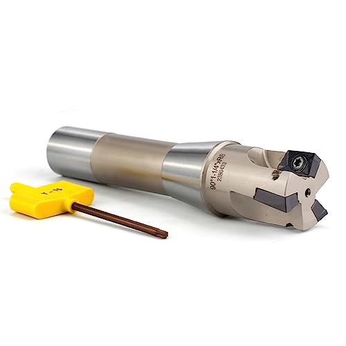 Image of OSCARBIDE Indexable End Mill R8 Shank,3 Flutes 1-1 /4 inch Cutting Diameter | 5-27 /32 inch Overall L | 3 APKT1604 Carbide Inserts | 90 Square Shoulder Milling | Smooth Finishing | Long-Lasting Tool Life