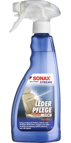 SONAX XTREME LederPflegeMilch (500 ml) Lederreiniger zur schonenden Reinigung und intensiven Pflege von glattem Echt- und Kunstleder, Blau/Art-Nr. 02542410