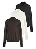 tops brown bag special Prácticos multipacks THE SET Mujeres Pack de 3 Tops de Punto de canalé con Cuello Vuelto Black/Chocolate Brown/Cream L