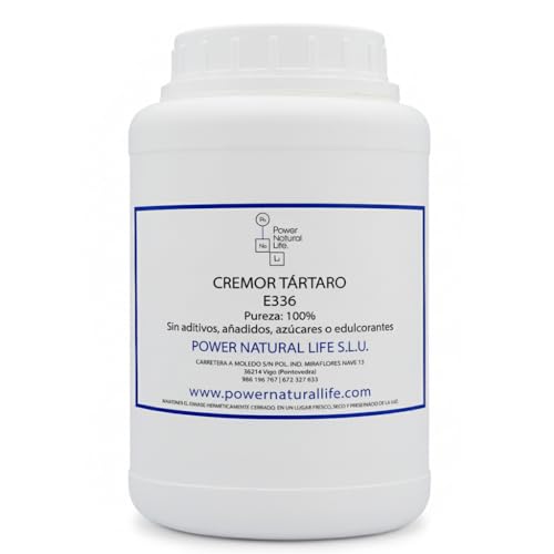 Cremor Tártaro en Polvo Power Natural Life - Envase de 1kg - Grado Alimentario - Estabilizante E336 - Leudante y Estabilizante Repostería - Agente de Limpieza