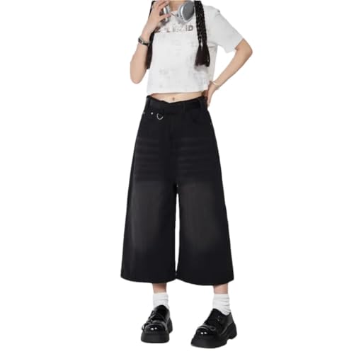 Jeans baggy rétro droit en denim gris foncé avec coupe originale à jambes larges