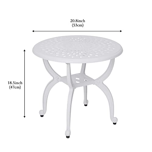 Jardin De Centennial Cast Aluminum Outdoor Side Table,Anti-Rust Outdoor End Table,Patio Coffee Bistro Table For Indoor,Garden,Porch,Balcony(Round White) #TOP2