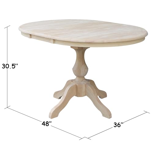36" Round Top Pedestal Table With 12" Leaf - 28.9"H - Dining Height, Unfinished