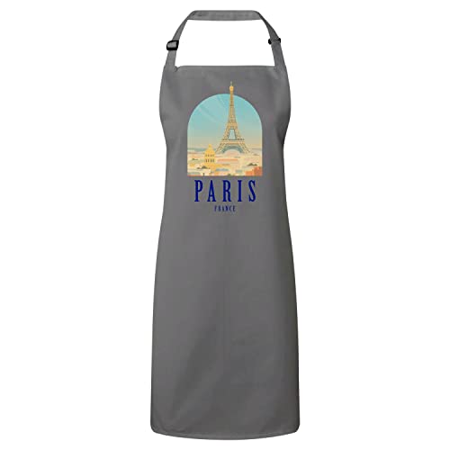 Tablier cuisine gris premium illustré Paris France pour passionnés de gastronomie