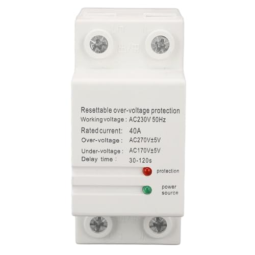 Aramox Dispositivo de Protección de Voltaje, Autoingetrando Auto sobre Protector de bajo Voltaje con Material Retardante de Llama Ligera para AC 230V 50Hz (Entrada abajo y salida arriba)