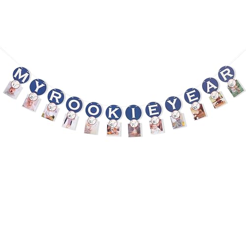 Image of Rookie Of The Year 12 Photo Banner,Baseball First /1st Birthday Decoration