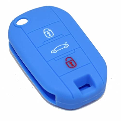 Carcasa para llave compatible con Citroen C2 C3 C4 Aircross C5 Cactus Peugeot 508 208 308 2008 3008 3008 silicona goma 3 botones llavero funda suave protección mando a distancia coche (azul) Cover