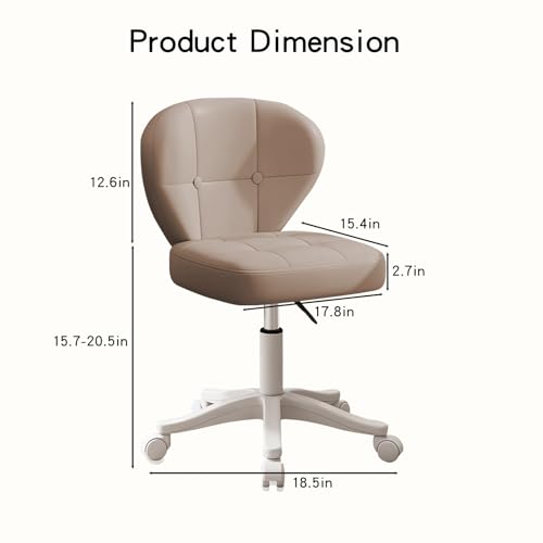 Image of Small Office Chair with Lumbar Support, PU Leather Armless Swivel Desk Chair Adjustable Height, Compact Rolling Chair for Home Office, Bedroom, Study Khaki