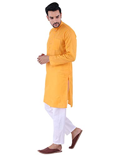 Image of JEXI Men's Cotton Blend Solid Kurta Pyjama Set - Knee-Length, Mandarin Collar, Full Sleeve, Ethnic Wear