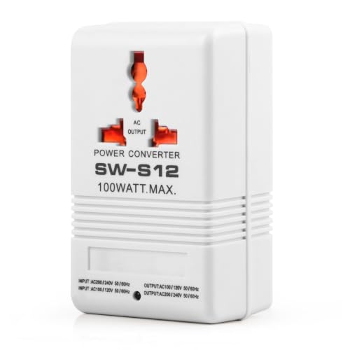 Image of Voltage Converter 110V to 220V Step-Up & Step-Down Power Two-Way Conversion Voltage Converter Transformer for Travel, RV, and Camping (100W-White)