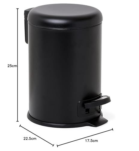 TATAY Kosmetikeimer mit Edelstahlpedal, 3L Kapazität, herausnehmbarer Innenraum, Soft-Lock-Verschluss, BPA-frei, schwarze Farbe. Maße: 17,5 x 22,5 x 25 cm. – Bild 6