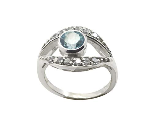 Bague topaze bleue argent 925 massif véritable gemme naturelle RIYO
