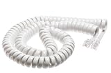 White Coiled Telephone Handset Cord - 12 Foot Standard Length - 1.5 Inch Flat Leader - Heavy Duty - Universal - GUARANTEED for life - Coiled Telephone Handset Cord 12 FT