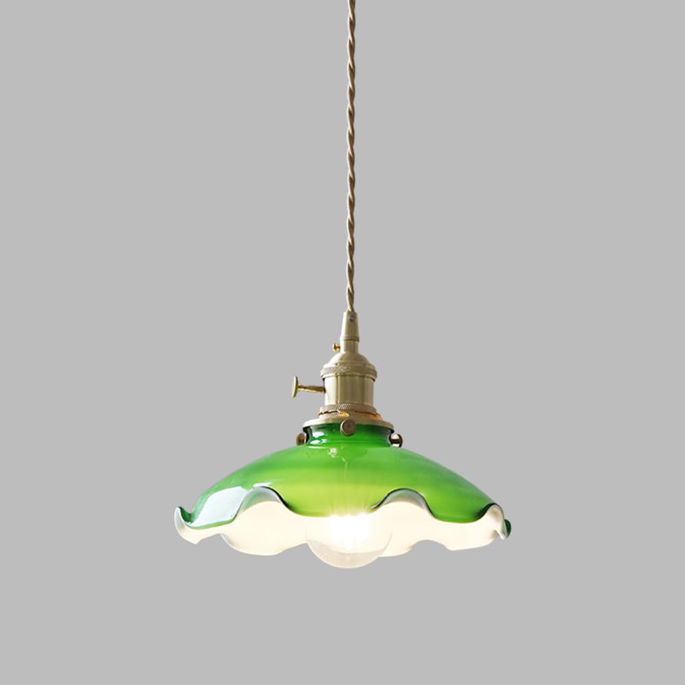 Lustre en Laiton Rétro Verre Vert pour Éclairer un îlot de Cuisine Style Ferme