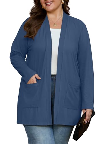 Image of OLRIK Plus Size Cardigan for Women 2026 Lightweight Open Front with Pockets