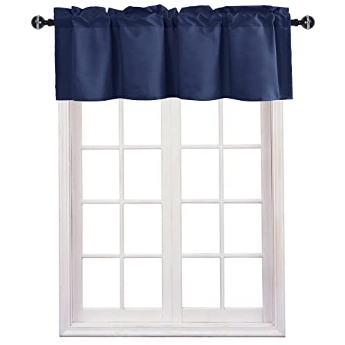 JIUZHEN Navy Blue Valance Curtains for Window 1 Panel, 36 x 16 Inches