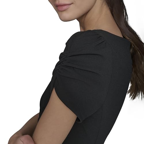 Image of KARL LAGERFELD Short Ruched Sleeve Jewel Neck Sheath Mini Dress