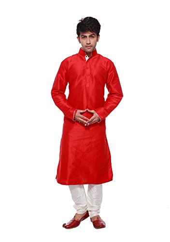 Kurta en soie homme rouge Small - Ensemble tunique indienne et pyjama Royal 265