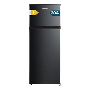 Cecotec Frigorífico Combi Compacto Bolero CoolMarket 2D 204 Black E, 204L, 143 cm de Alto, 55 cm de Ancho, Clase E, Silencioso, Iluminación LED, Compresor Inverter Plus, Tecnología Cíclica, Negro
