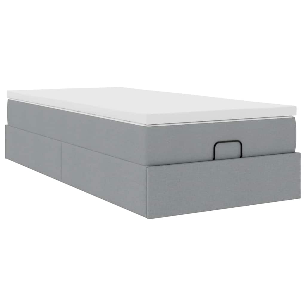 Storage Ottoman Bed Frame with Pocket Spring Mattress 90x200 cm, Light Grey Fabric Upholstered, Hydraulic Lift Up Bed with Mattress Topper, Space Saving Bedroom Furniture