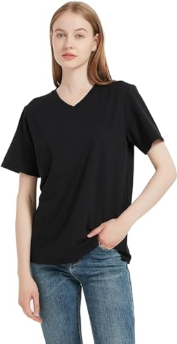 Image of Women's Black Color Radia-Shield, Emf Shielding, Silver Fabric V Neck T-Shirt, Anti Radiation Protection to 99.99% (as1, Alpha, jaspo l)