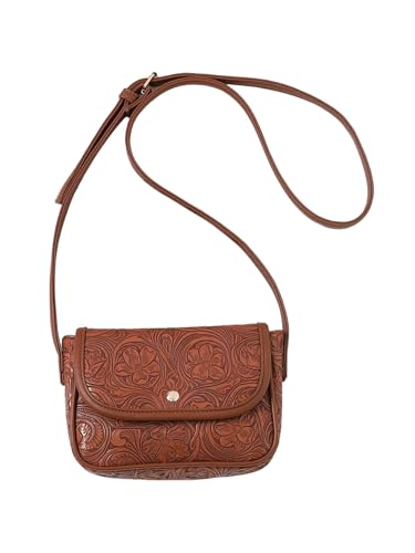 Women's Floral Embossed Flap Crossbody Bags Vintage PU Leather Shoulder Handbags Retro Purses