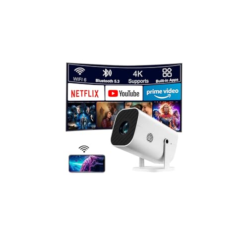 【Built-in applications】Mini Projector | 4K Support 200' Giant Screen | 500 ANSI Lumens,...