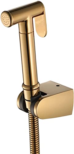 BDAYEK Bidet spray Handheld Bidet Sprayer with Angle Vavle, Stainless Steel Toilet Cleaner Bidet Sprayer Set, Baby Cloth Diaper Sprayer and Shower Wash Hose, Gold Round