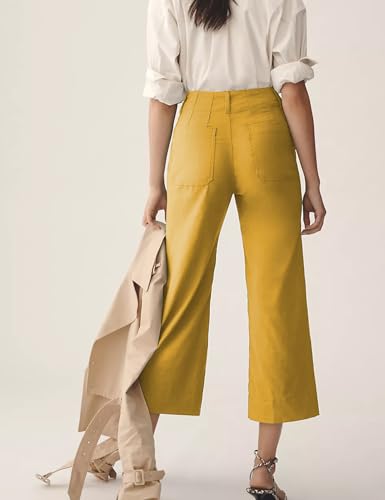 Cropped Wide-Leg Pants Casual High Waist Baggy Pants Stretchy Straight Trousers with Pockets2