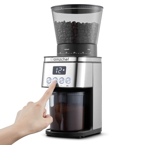AMZCHEF Electric Burr Coffee Grinder, Conical Burr Coffee Grinders with 30 Precise Grind Settings, 300g Large Bean Hopper, 12 Cup Capacity, Anti-Static Coffee Burr Grinder with LCD
