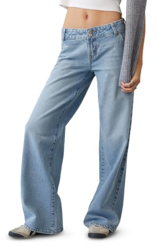 PacSun Women's Casey Low Rise Baggy Jeans Double Button Light Blue