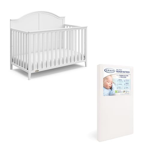 Graco Wilfred Crib and Mattress Nursery Starter Pack (White) – GREENGUARD Gold Certified Baby Crib & Crib Mattress, Cribs with Mattress Included