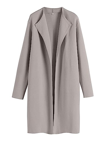 ANRABESS Women's Long Cardigans Sweater 2025 Fall Dressy Casual Lapel Knit Warm Trench Coatigan Oversized Blazer Jacket Coat Grey Small