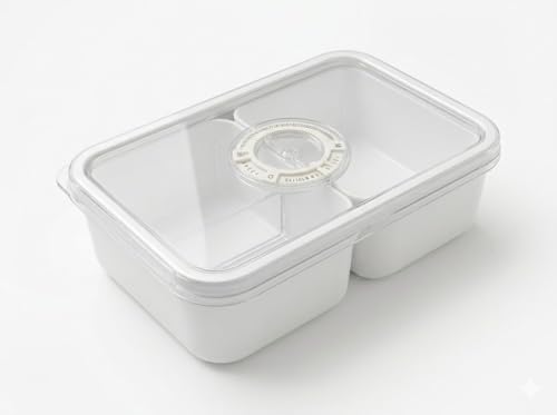 Image of Divided Fridge Storage Box with 2 Compartment | Veggie Tray for Refrigerator Organizer with Lid Handle Removable Containers | Fruit Storage Box Kitchen Organizer