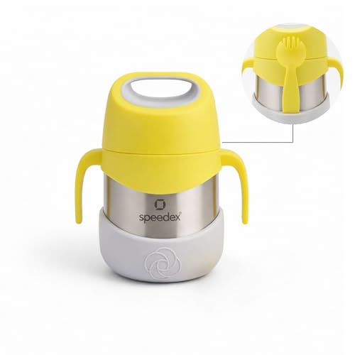 Image of Speedex Kids Insulated Food Jar 320ml Sunny Pop (Yellow), Stainless Steel Lunch Box with Handle & Spork, Leak Proof BPA-Free Double Wall Vacuum Tiffin, Hot & Cold Food Container