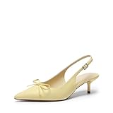 DREAM PAIRS Womens Slingback Kitten Heels, Pointed Toe 2.17 Inch Low Bow Dress Shoes All Day Wear Comfortable Formal Wedding Pumps,Size 9,Yellow,SDPU26004W
