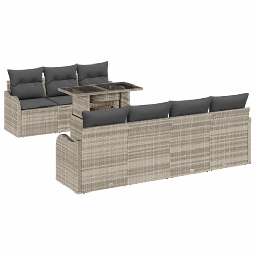 vidaXL Conjunto de sofá de jardín 8 pcs Gris Claro Rattan de Poliéster, Sofá Modular para jardín y terraza, Conjunto de Lounge Patio, Muebles Modernos, Relax en el Exterior