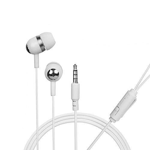 HITAGE Earphones HPB-768 Headphones Earplugs Headset High Definition Sound Deep Extra Bass Wired Earphone with in-line Mic Wide Compatibility Tangle Free Cable (White)