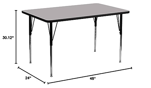 Flash Furniture 24''W x 48''L Rectangular Grey Thermal Laminate Activity Table - Standard Height Adjustable Legs - Image 3