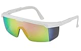 Semi Rimless Performance Wrap Around Sport Style Retro Mirrored Unisex Sunglasses (White/Rainbow Mirror)