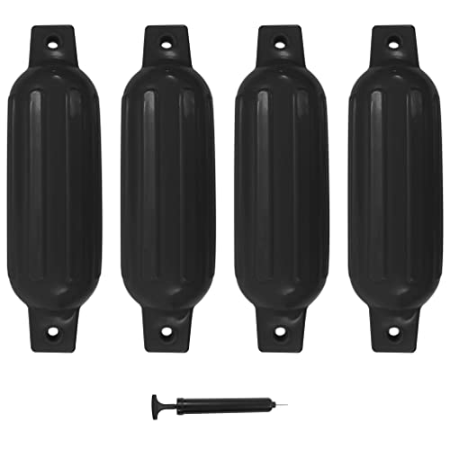 vidaXL 4X Bootsfender mit Pumpe Fender Langfender für Boot Prallschutz Rammschutz Bootschutz Stegfender Kugelfender Schwarz 41x11,5cm PVC