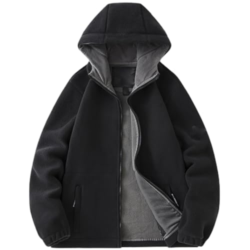 Double-Layer Fleece Hooded Jacket for Men and Women, Winter Outdoor Full Zip Thick Fleece Warm Hoodies Jackets Coat