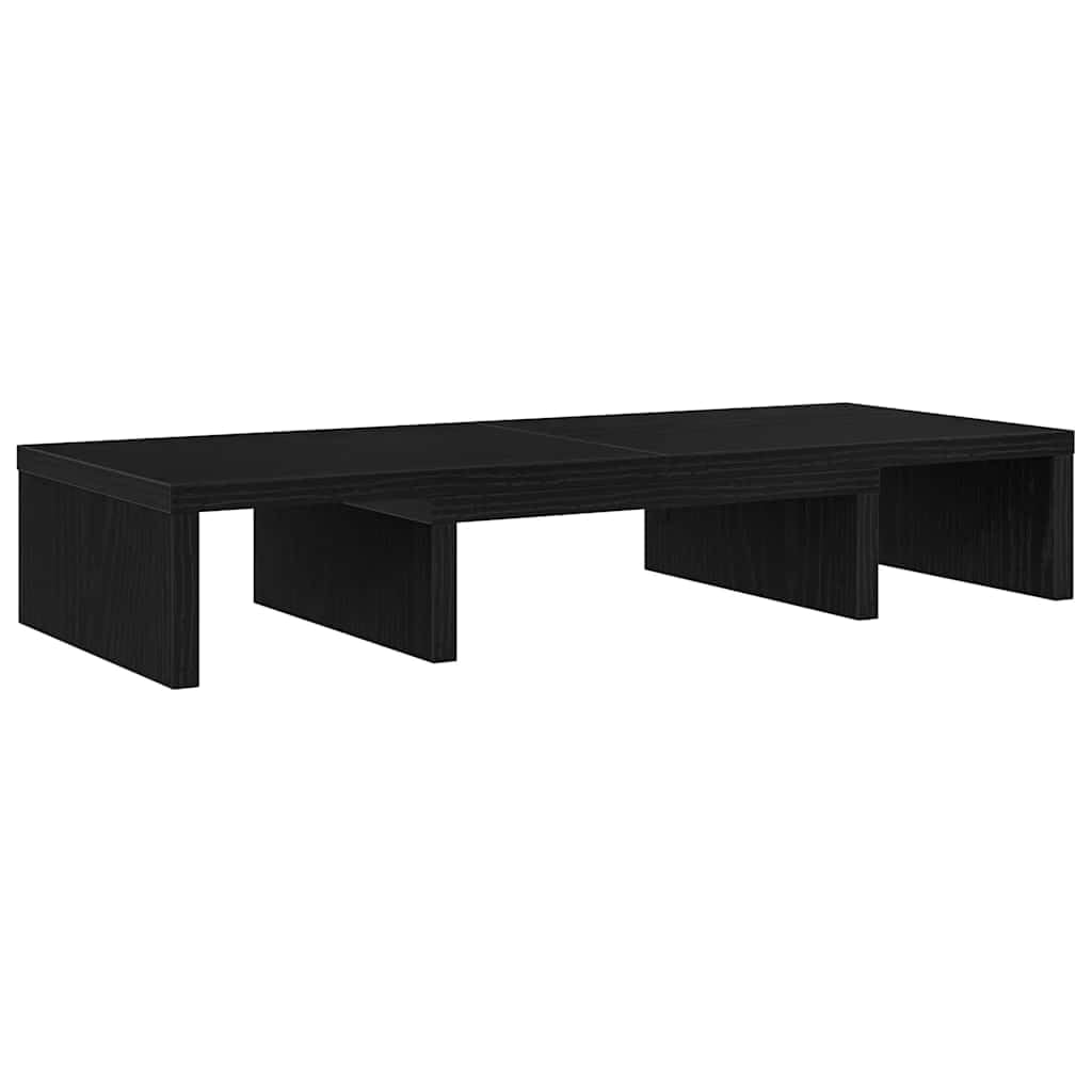 Supporto per monitor regolabile, nero, effetto rovere, 60 x 24 x 10,5 cm, in legno, per 2 monitor, inclinabile, ergonomico, per ufficio e casa
