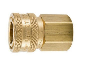 Parker Hannifin BST-6 Series ST Brass High Flow Quick Coupler with Female Pipe Thread, Straight-Through Interface, Non-Valve, Manual Sleeve, 3/4" Body Size, 3/4"-14 NPTF Port End, 2.15" Length