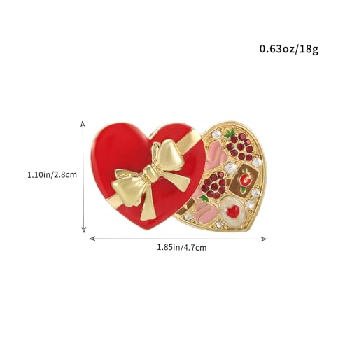 Image of Valentines Heart Brooch Pins for Women | Red Heart Gift Box Pins for Women | Valentines Wedding Party Accessories Gift