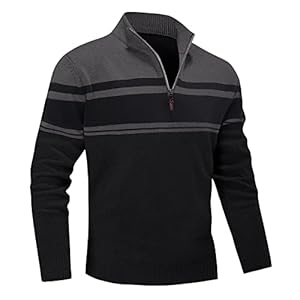 MAGNIVIT Men’s Sweater Quarter Zip Striped Pullover Fall Winter Spring Color Block Polo Sweatshirts