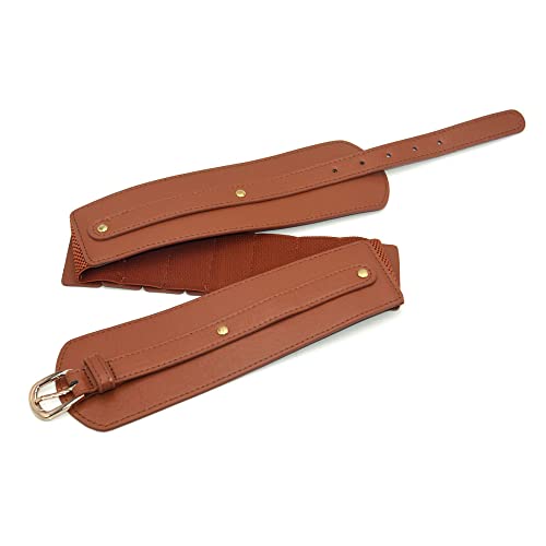 Women's PU Leather Waist Belt Wide Simple Elastic Stretch Corset for Casual Dress4