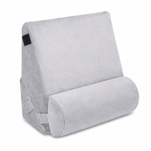 Image of Adjustable Memory Foam Wedge Pillow with Head Rest, Multi-Purpose Back & Leg Support Cushion for Bed & Sofa, Soft Removable Washable Cover, Durable Design - 56 x 53 x 38 CM (Light Grey)